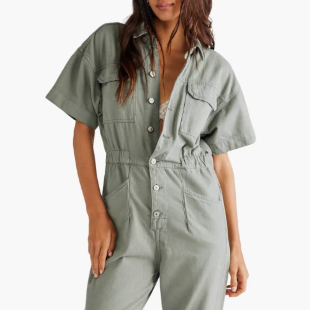 Free People Olive Green Utility Jumpsuit
